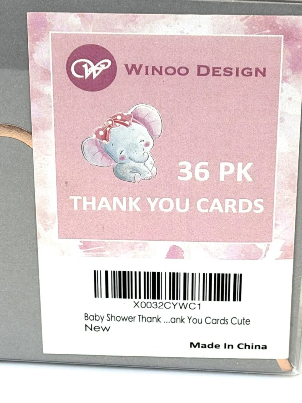 Winoo Design Baby Girl Elephant Thank You Cards 36 Pack New